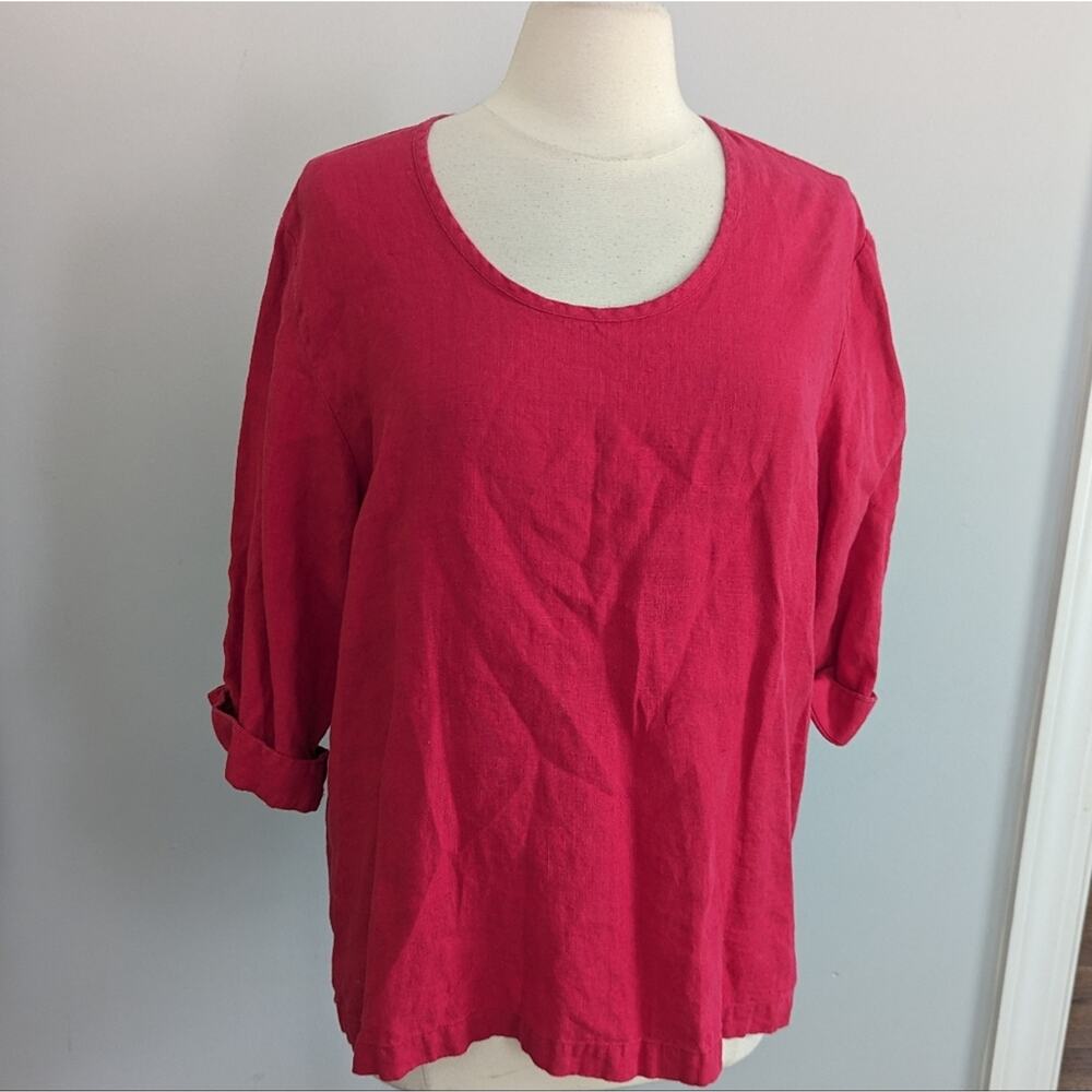 Womens Flax Medium Hot Pink Tunic 3/4 Sleeves